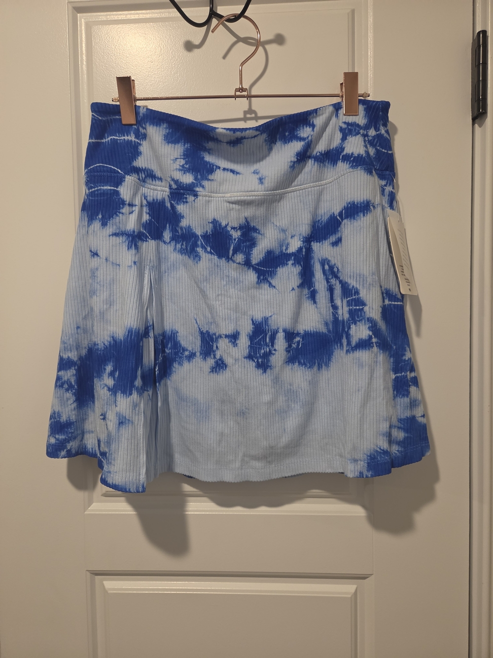 Year of Ours Blue Tie-Dye Ribbed Skater Skort Large